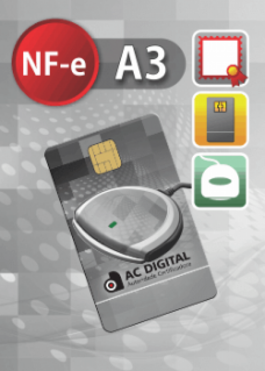 Certificado Digital para Nota Fiscal Eletrônica A3 em cartão + leitora (NF-e A3)